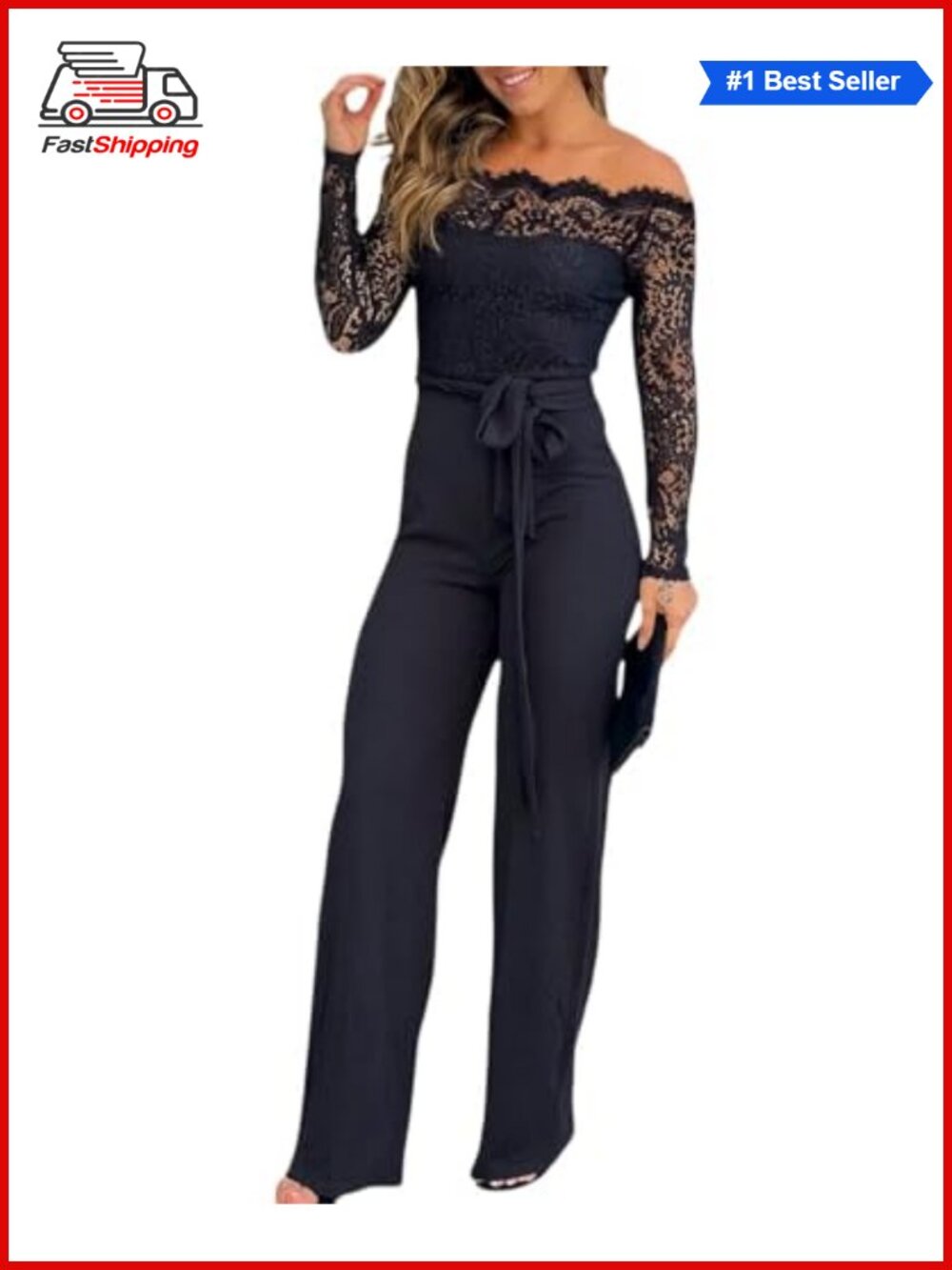 ✨CHICME Off Shoulder Lace Jumpsuit Women Dressy Party Overalls